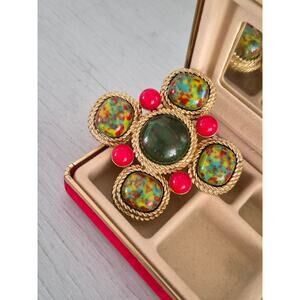 Vintage Sarah Coventry Signed Mosaic Maltese Cross Brooch